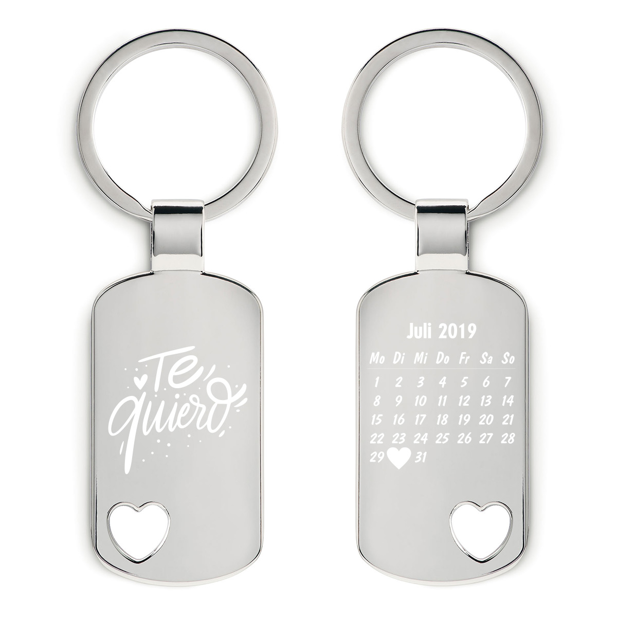 DogTag-Chrome-Herz-TeQuiero Beidseitig Schlüsselanhänger Te Quiero mit Kalender